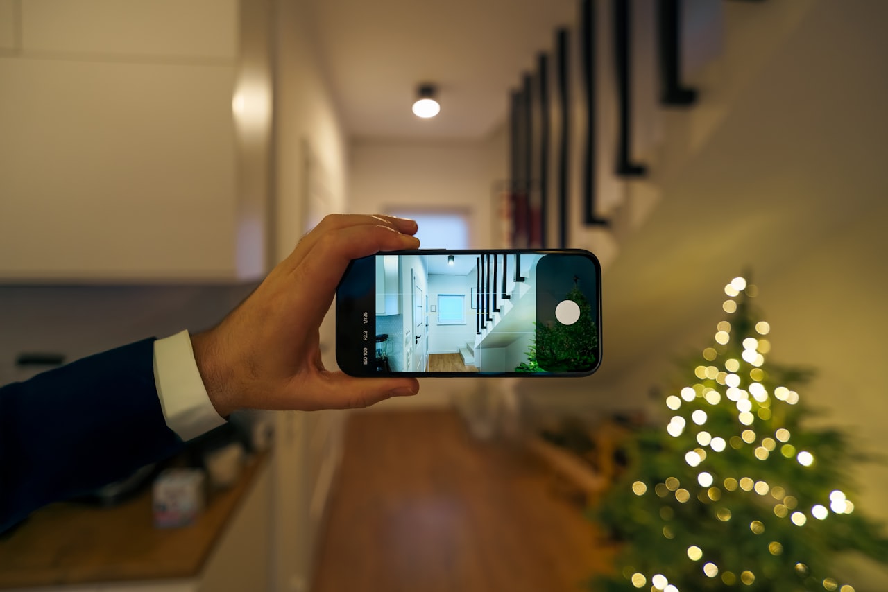 Roka, ki drži pametni telefon s fotografijo na zaslonu
