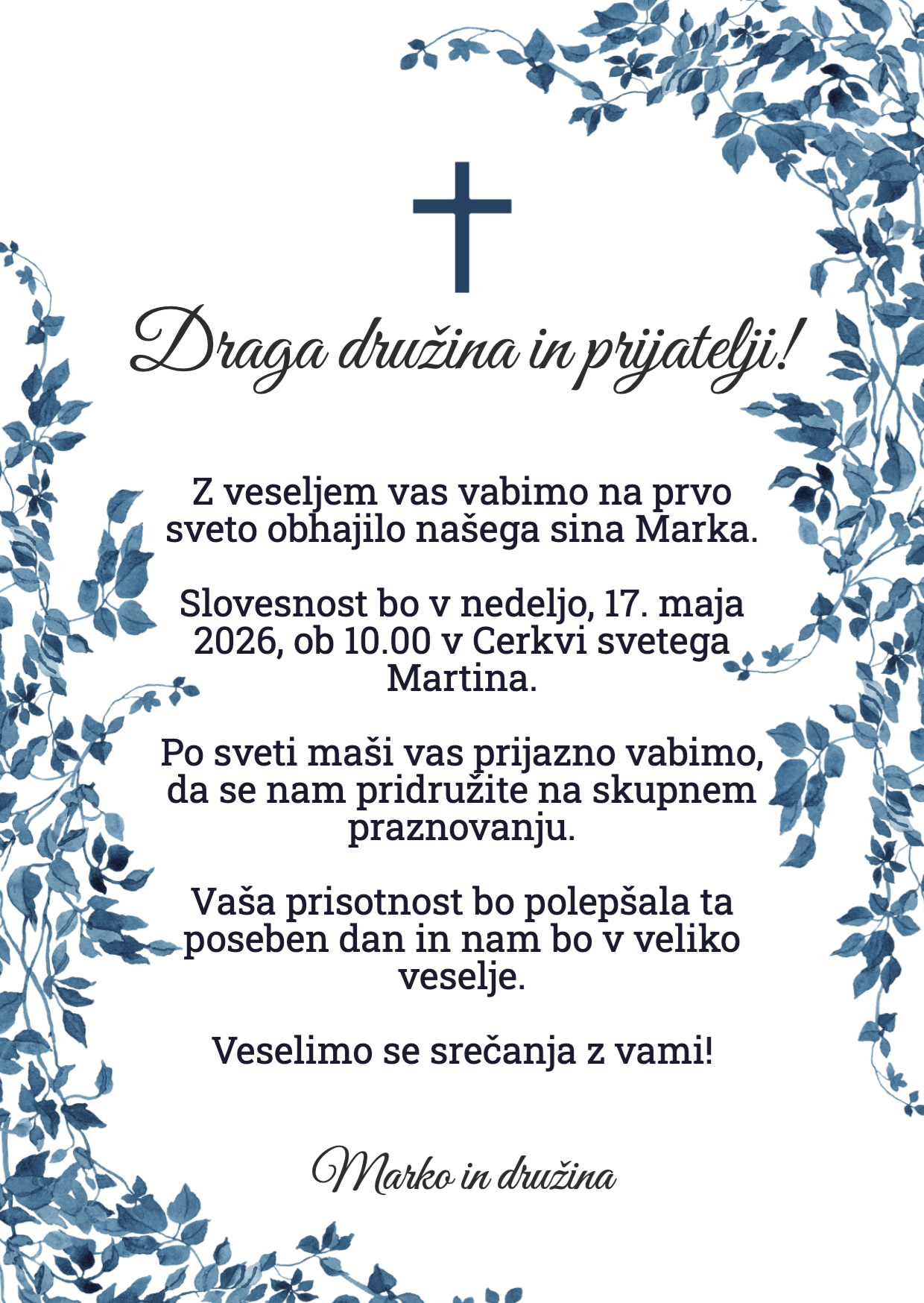 Modri okvir s križem — hrbtna stran